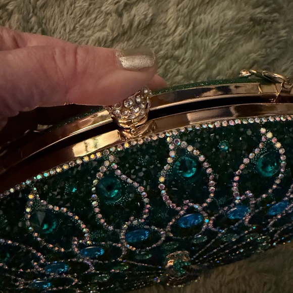 Elegant Peacock Design Clutch - Green and Blue Bejeweled